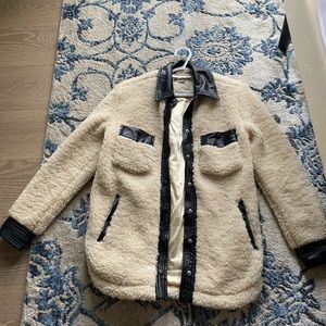 Blank NYC Sherpa jacket size XS with leather accents.